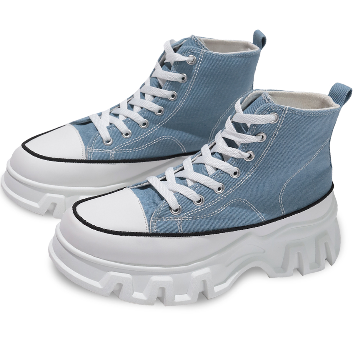 Tenis Tipo Bota Casual Para Mujer Con Plataforma Azul Talla 4