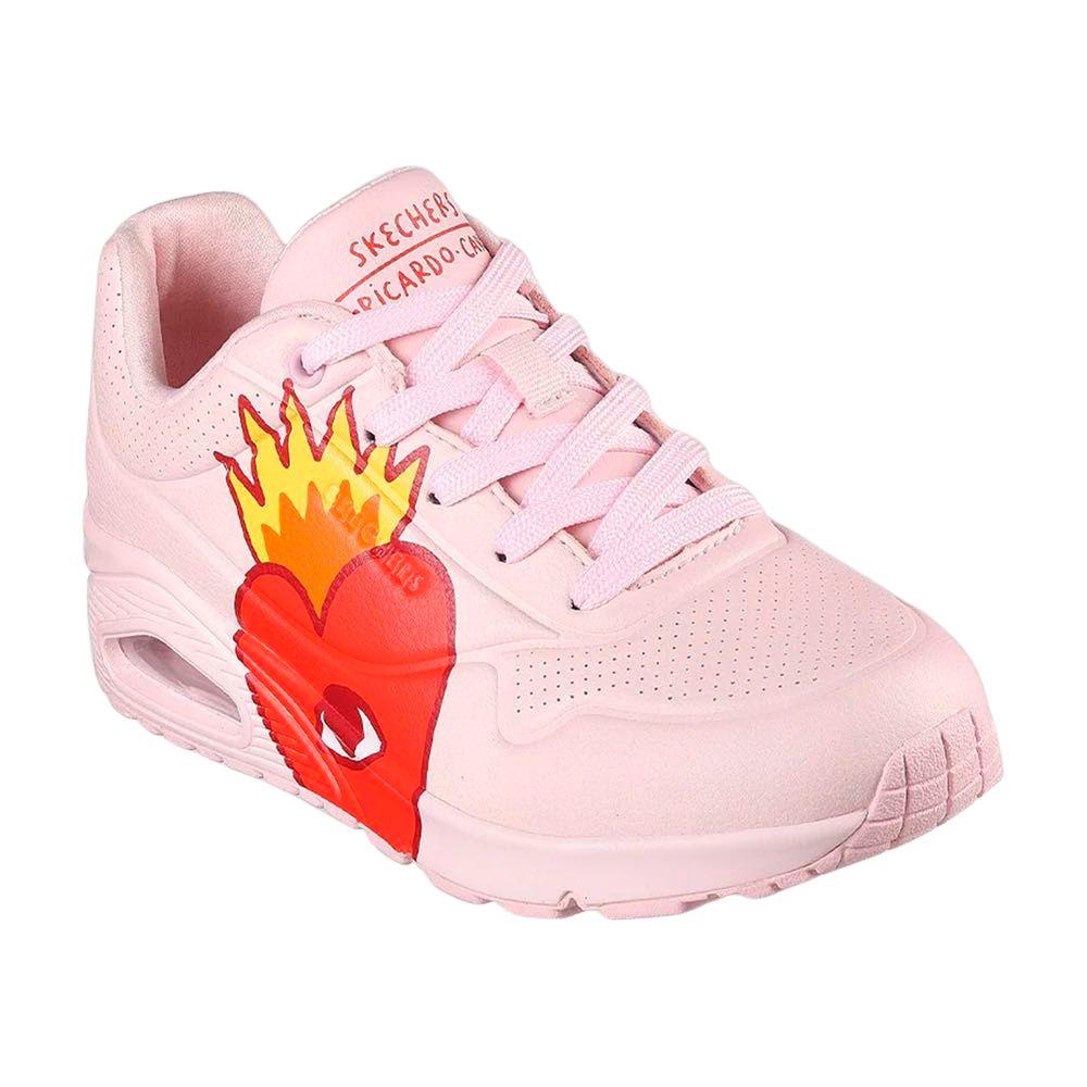 Foto 3 pulgar | Tenis Skechers Uno Ricardo Cavolo Flaming Heart Mujer Rosa