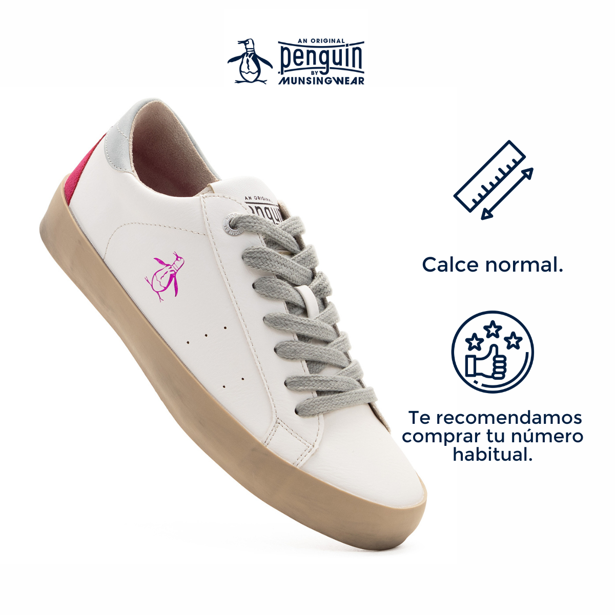 Foto 5 pulgar | Tenis Original Penguin Style Leah Blanco Rosa Para Mujer