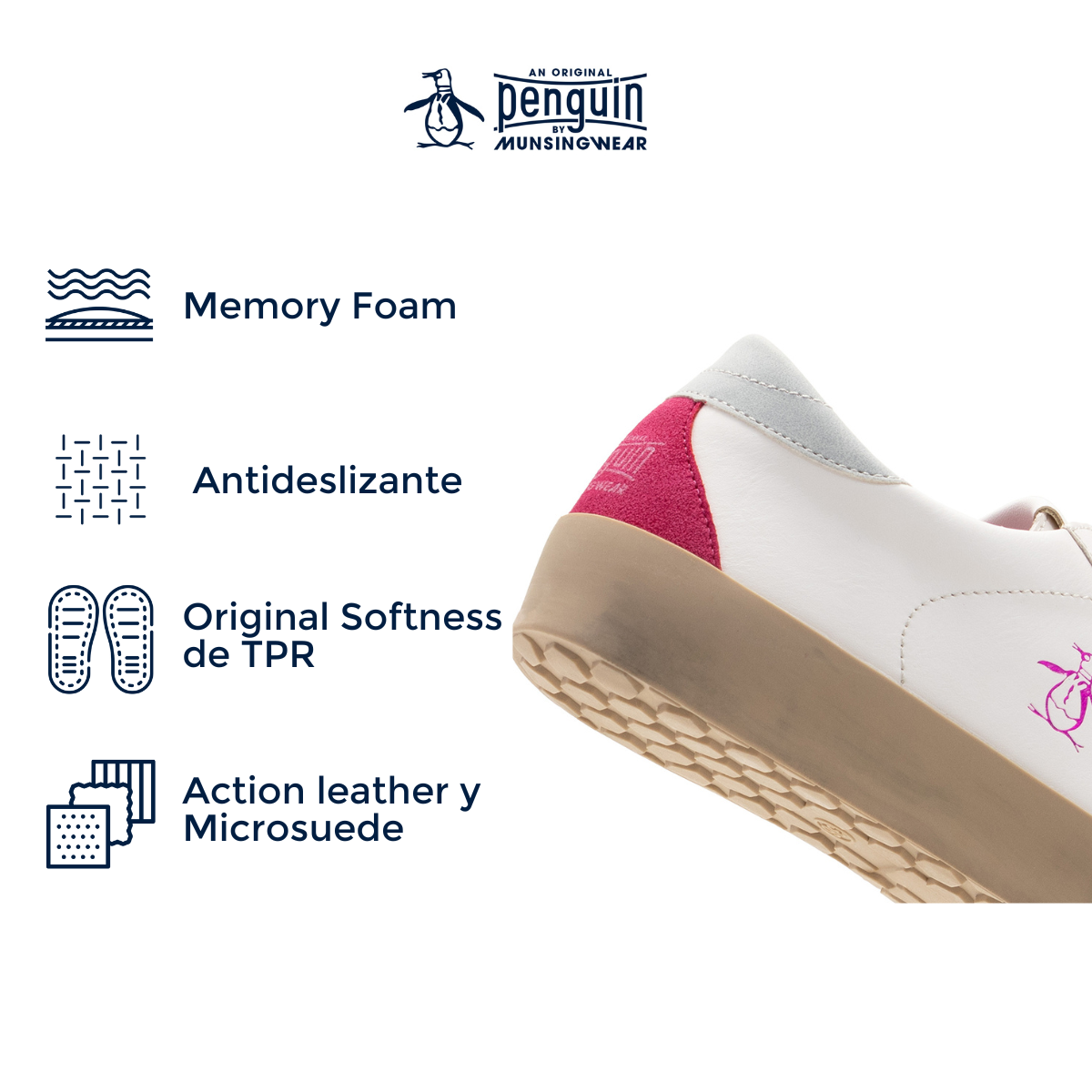 Foto 6 pulgar | Tenis Original Penguin Style Leah Blanco Rosa Para Mujer
