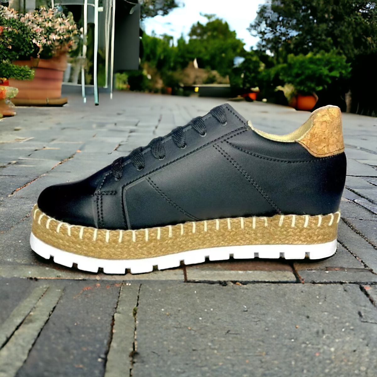 Foto 4 pulgar | Tenis De Dama Negros Plataforma Tejidos Urbanos Moda Las Cuatas