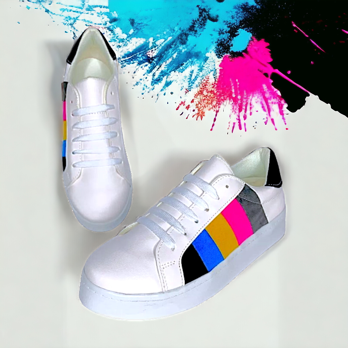 Foto 4 | Tenis De Dama Blanco Sneakers Rallas De Colores Urbanos Las Cuatas