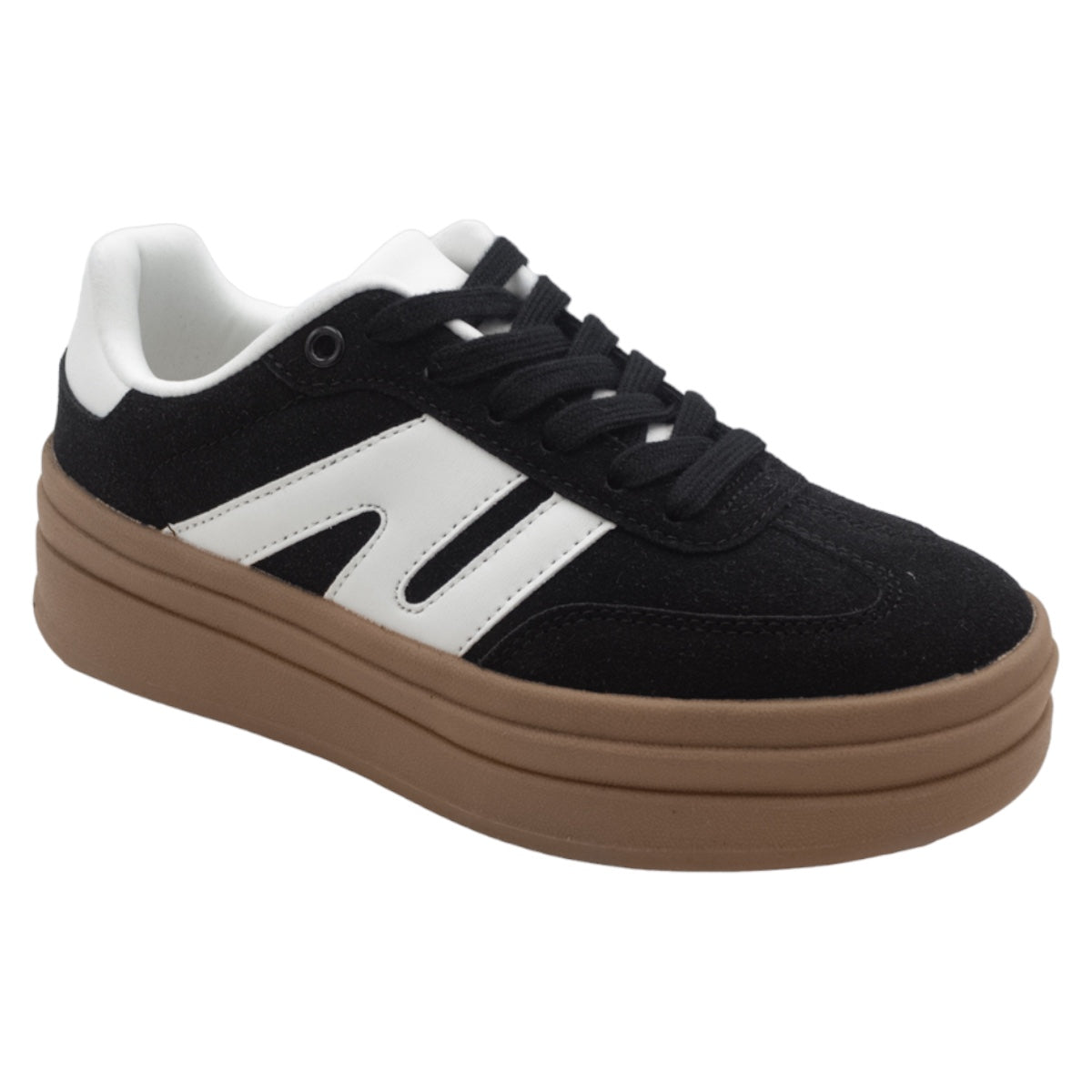 Tenis Con Cordones Exterior Piel Vegana Color Negro Para Mujer De Rbcollection