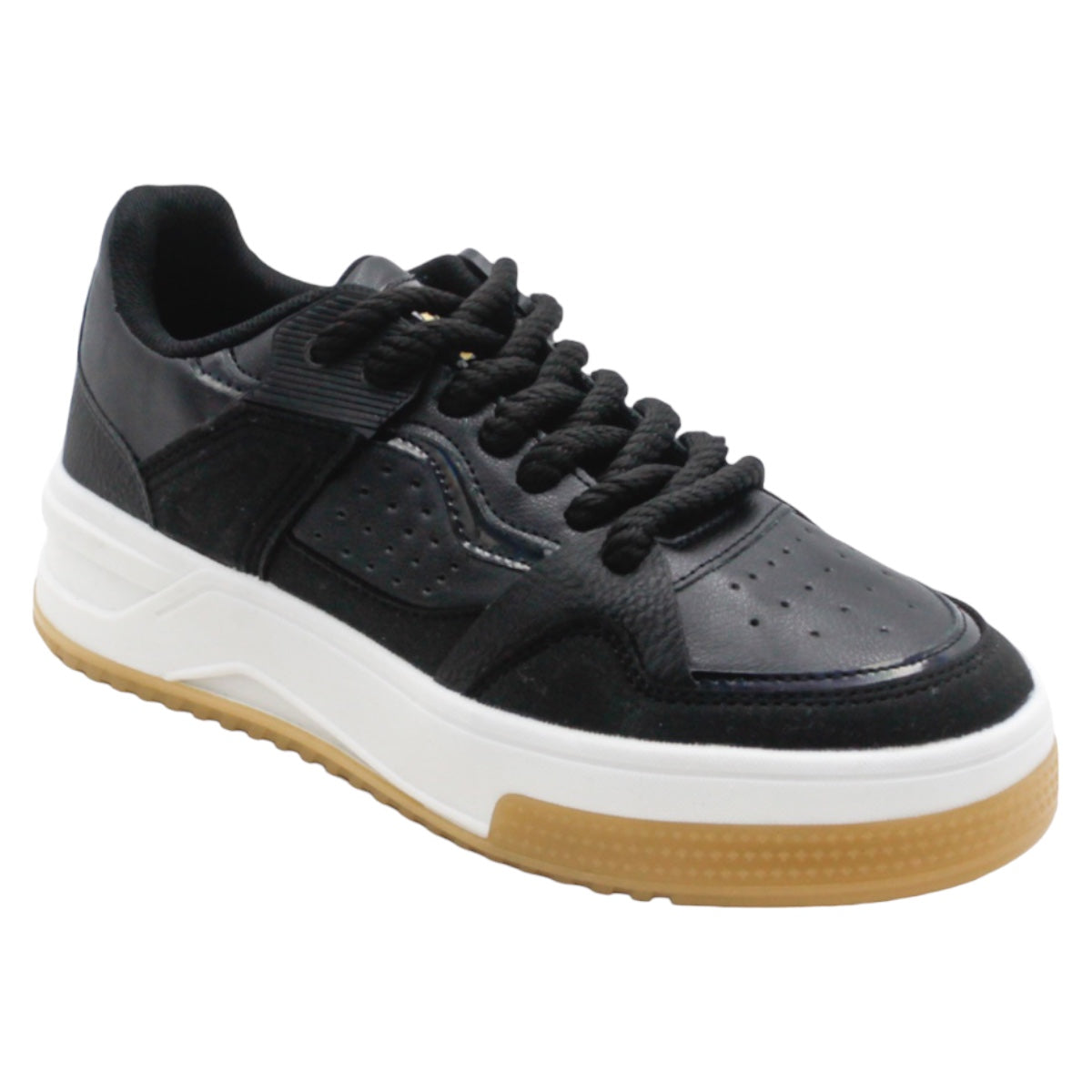 Foto 1 | Tenis Con Cordones Exterior Piel Vegana Color Negro Para Mujer De Rbcollection
