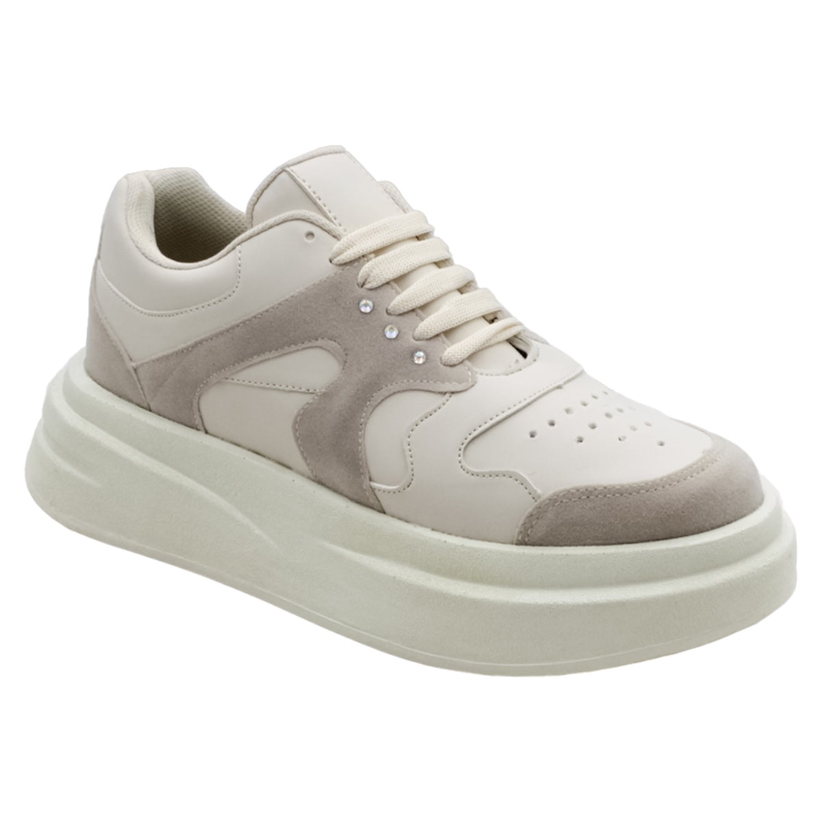Foto 2 pulgar | Tenis Con Cordones Exterior Piel Vegana Color Beige  Para Mujer De Rbbasics