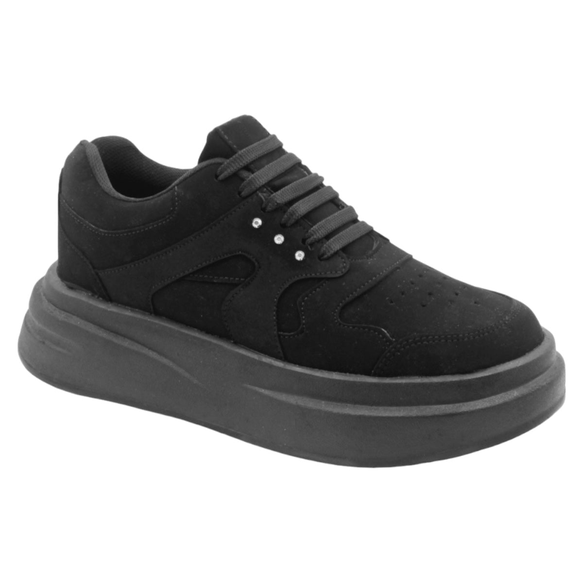 Foto 2 pulgar | Tenis Con Cordones Exterior Piel Vegana Color Negro Para Mujer De Rbbasics