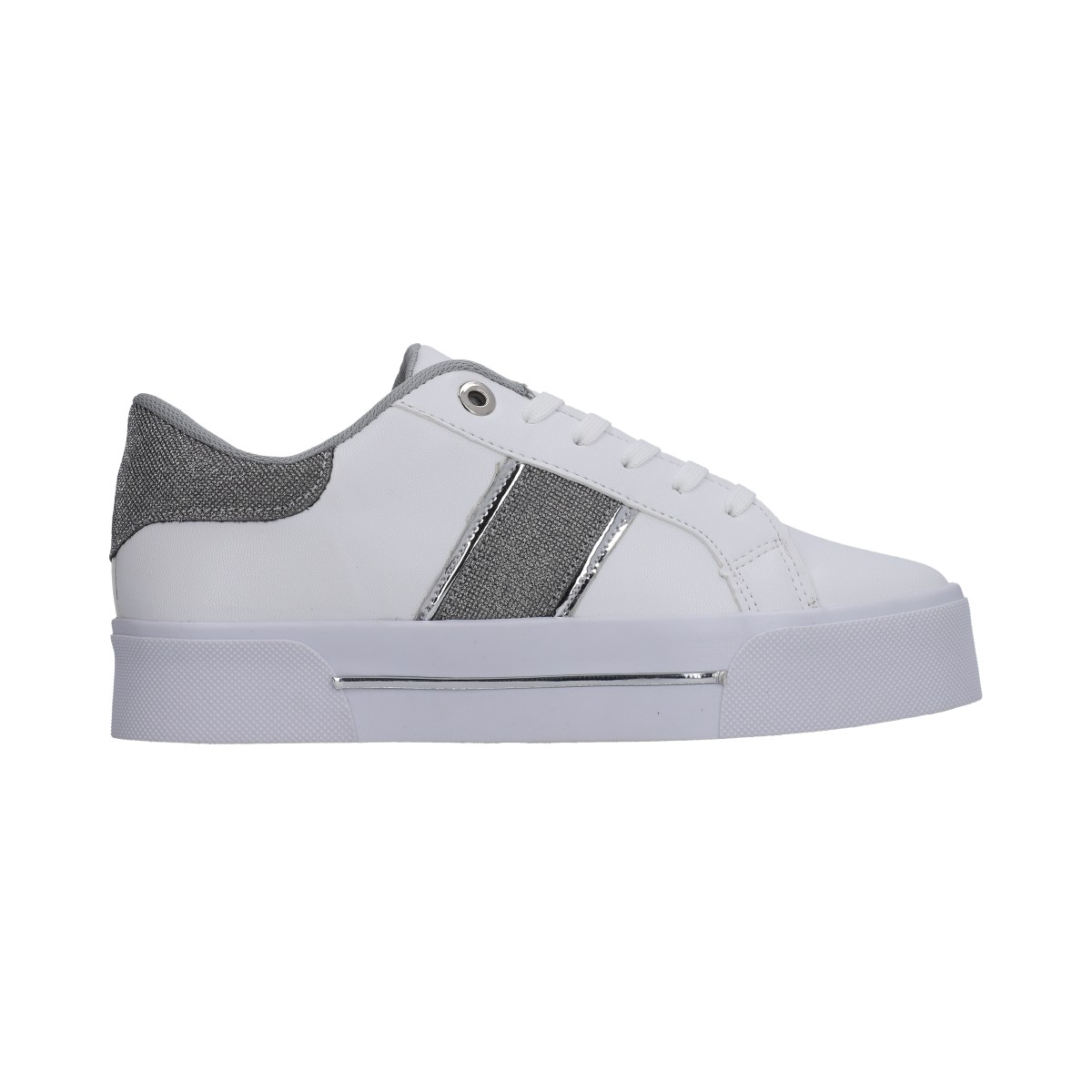 Foto 3 pulgar | Tenis Dama Casual Berlin Blanco Con Brillo Plata