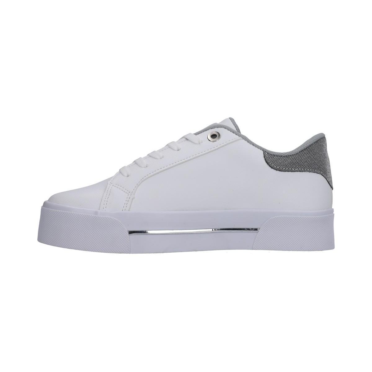 Foto 4 pulgar | Tenis Dama Casual Berlin Blanco Con Brillo Plata