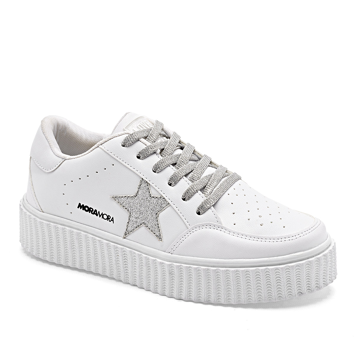 Foto 2 pulgar | Tenis Urbanos Moramora Blanco y Plata para Mujer