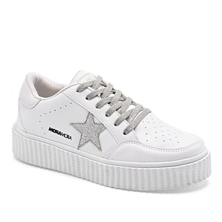 Foto 1 | Tenis Urbanos Moramora Blanco y Plata para Mujer