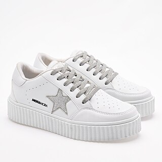 Foto 2 | Tenis Urbanos Moramora Blanco y Plata para Mujer