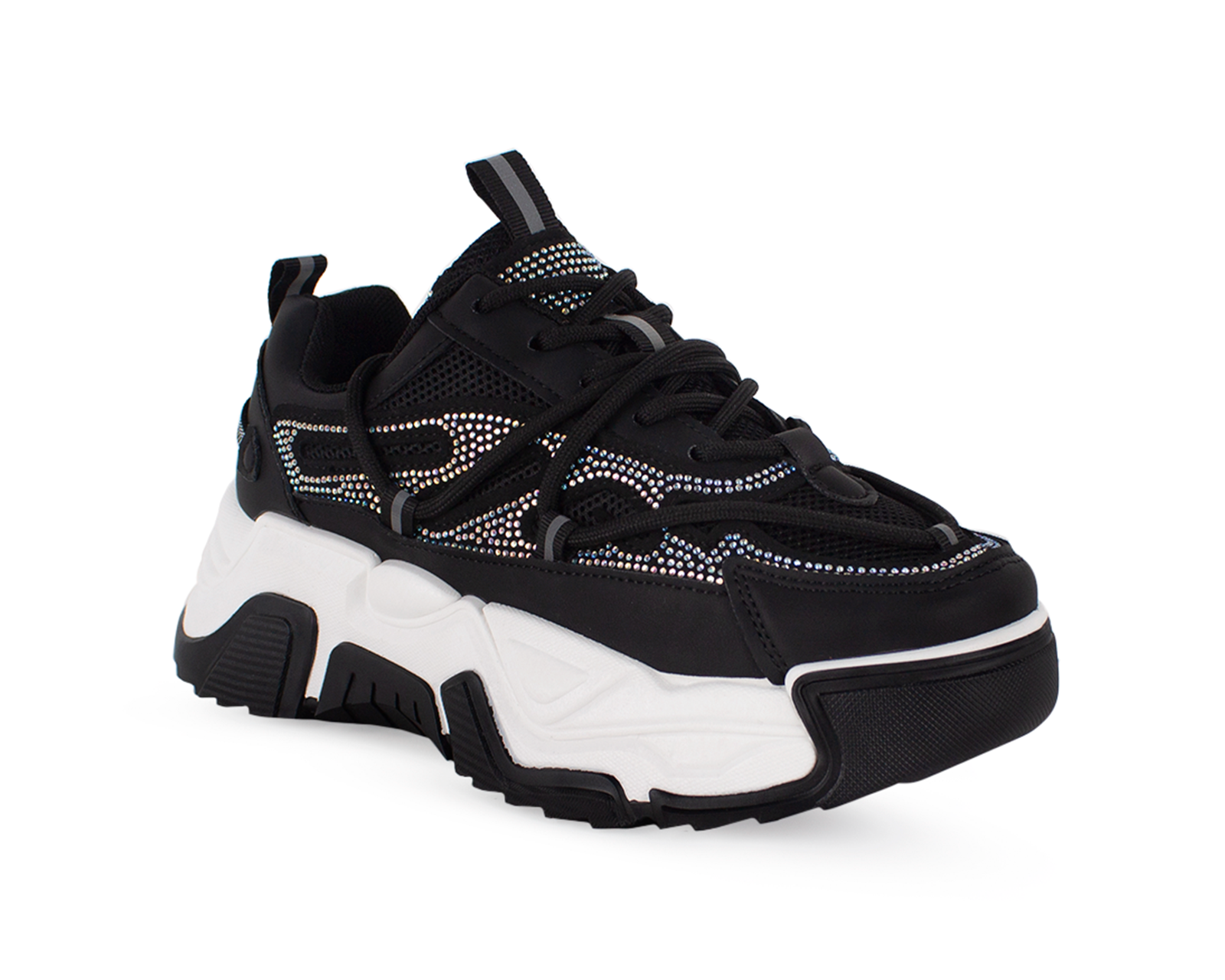 Tenis Color Negro Brillos Material Sintético