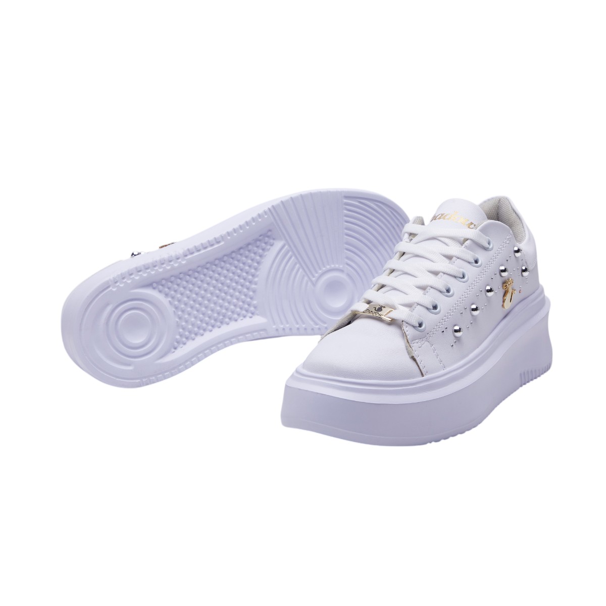 Foto 5 pulgar | Tenis Calzado Watanabe Color Blanco Estoperoles Metálicos