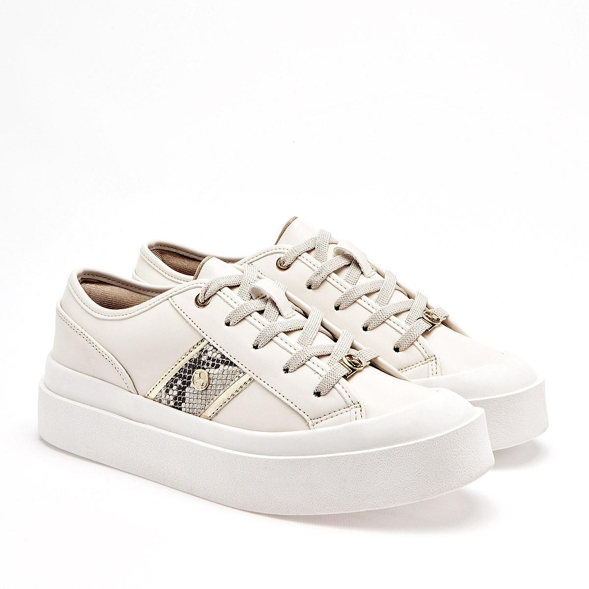 Foto 3 pulgar | Ferrioni Tenis Urbano Para Mujer Blanco Dorado Cod.132131