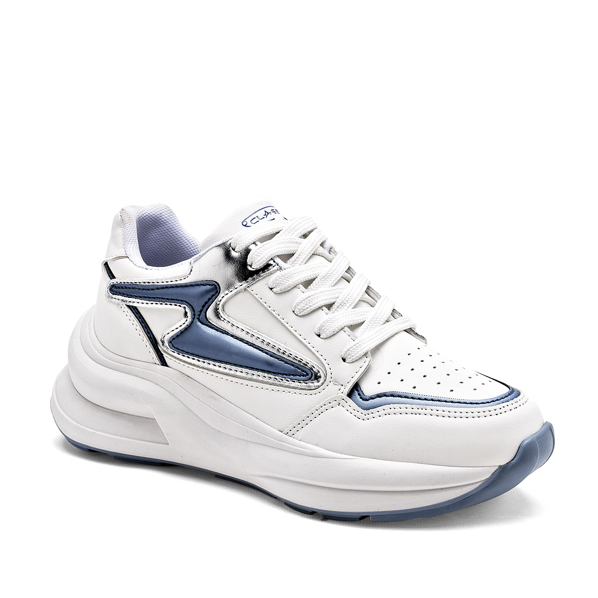 Foto 2 pulgar | Clasben Tenis Urbano Para Mujer Blanco Azul Plata Cod.131963