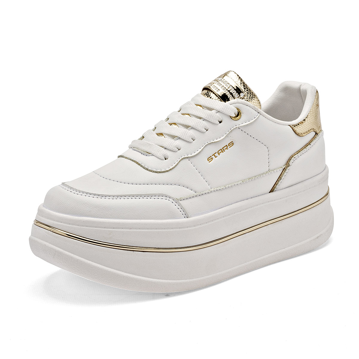 Foto 2 pulgar | Stars Of The World Tenis Urbano Para Mujer Blanco Dorado Cod.133456
