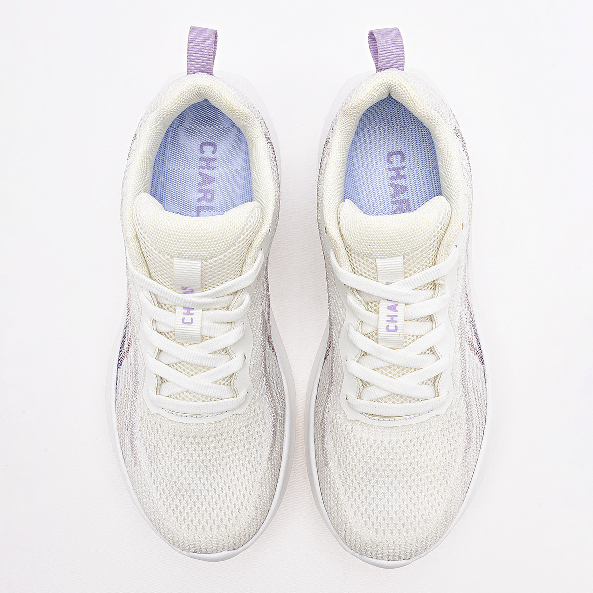Foto 4 pulgar | Charly Tenis Deportivo Para Mujer Blanco Lila, Walking, ,  Agujeta Elastica Cod.129605