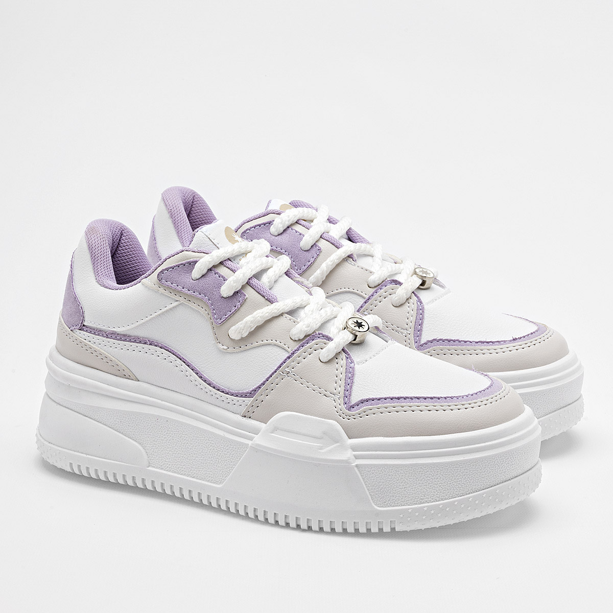 Foto 3 pulgar | Moramora Tenis Urbano Para Mujer Blanco Latte Lila Cod.132539