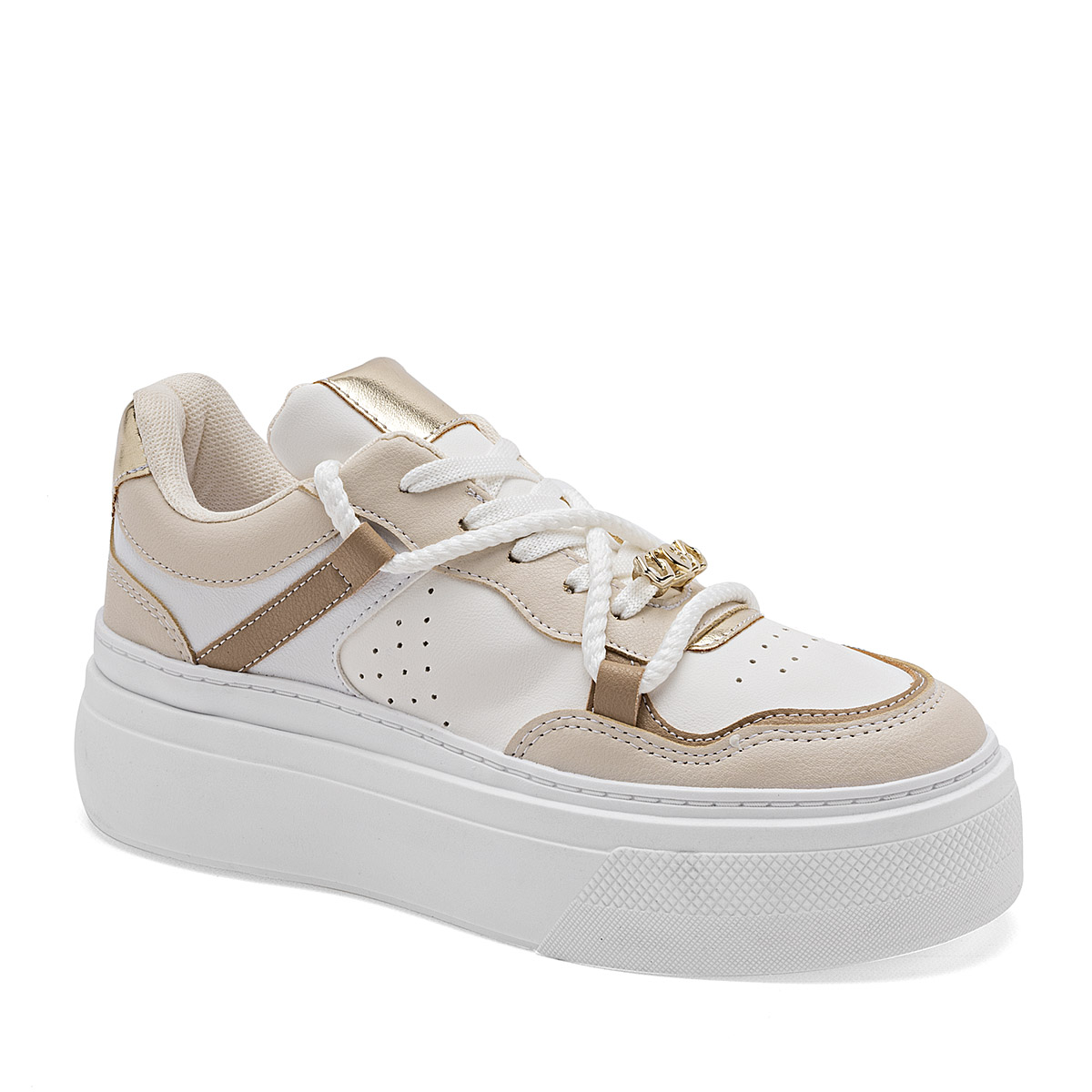 Foto 2 pulgar | Moramora Tenis Urbano Para Mujer Blanco Latte Oro Cod.132536