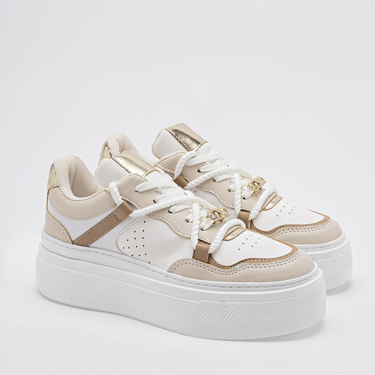 Foto 3 pulgar | Moramora Tenis Urbano Para Mujer Blanco Latte Oro Cod.132536