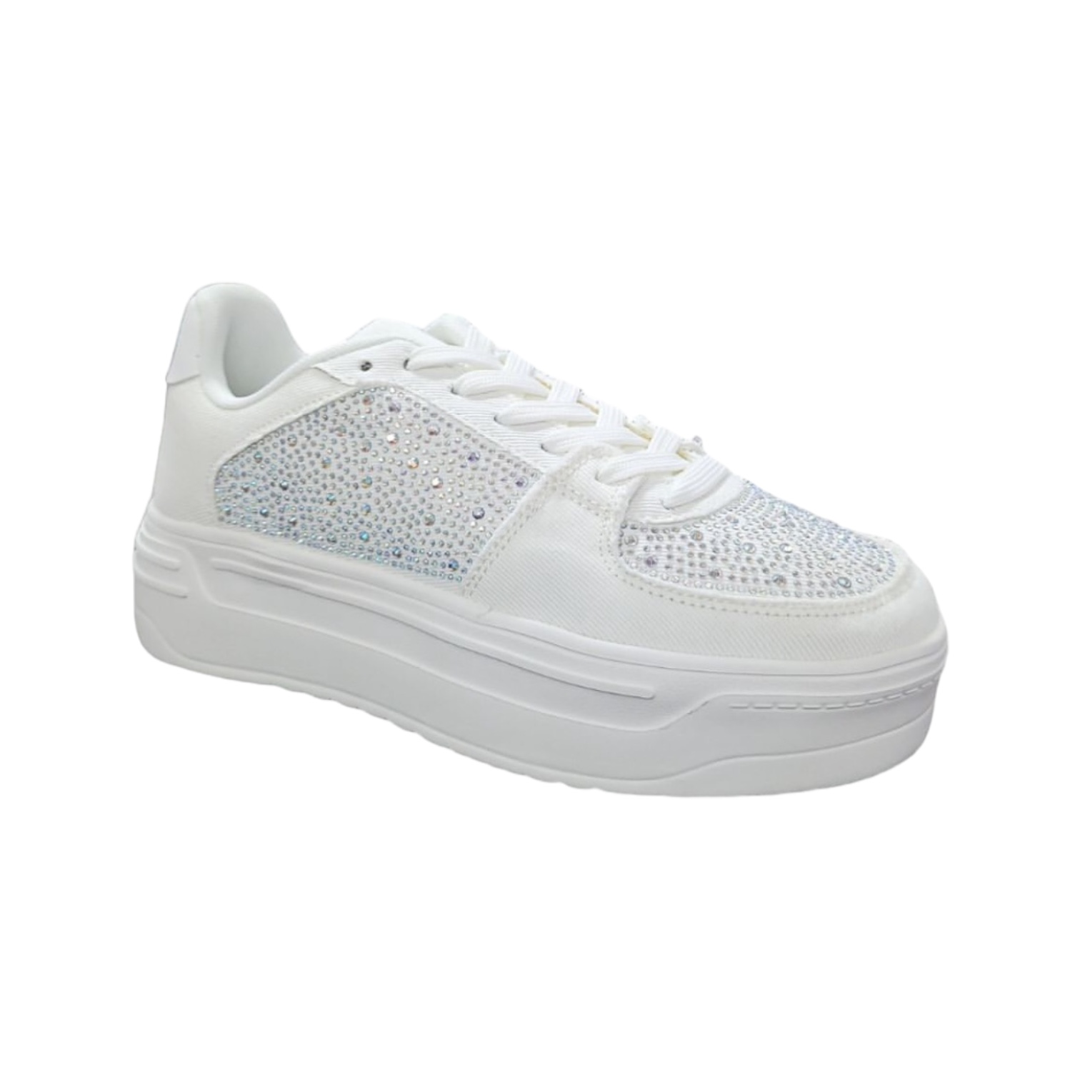 Tenis Blanco Plataforma Con Pedrería Liliana