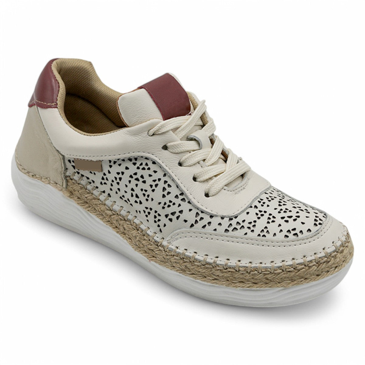 Foto 2 pulgar | Tenis Con Cordones Exterior Piel Color Beige  Para Mujer De Rbcollection