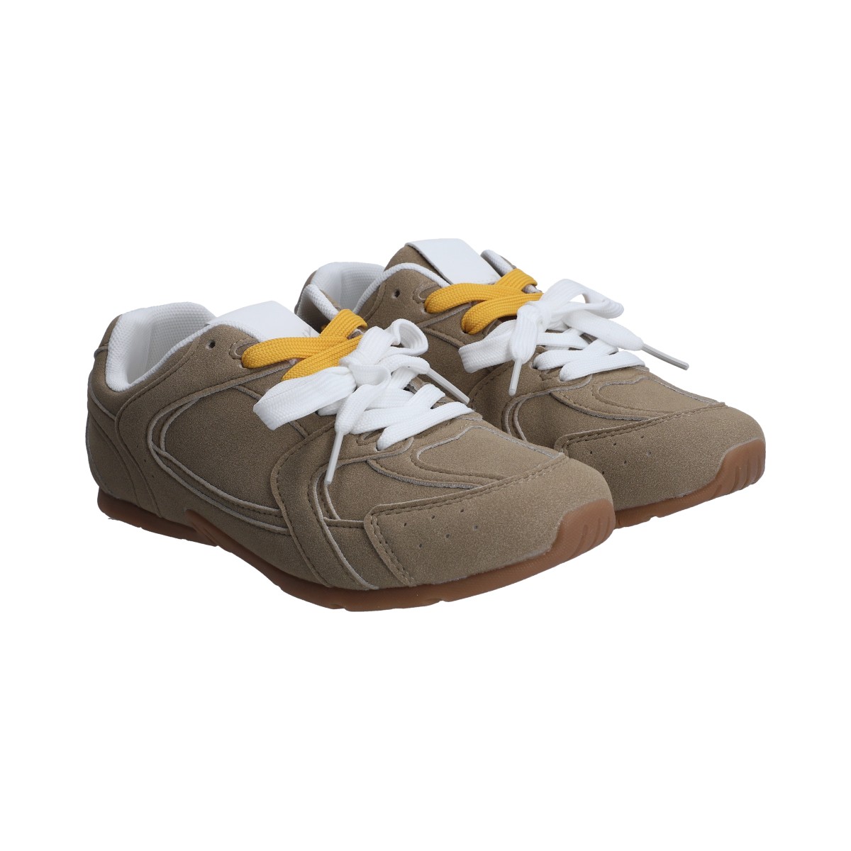 Foto 2 pulgar | Tenis Casuales Berlin Taupe con Agujetas Naranja y Blanco para Dama