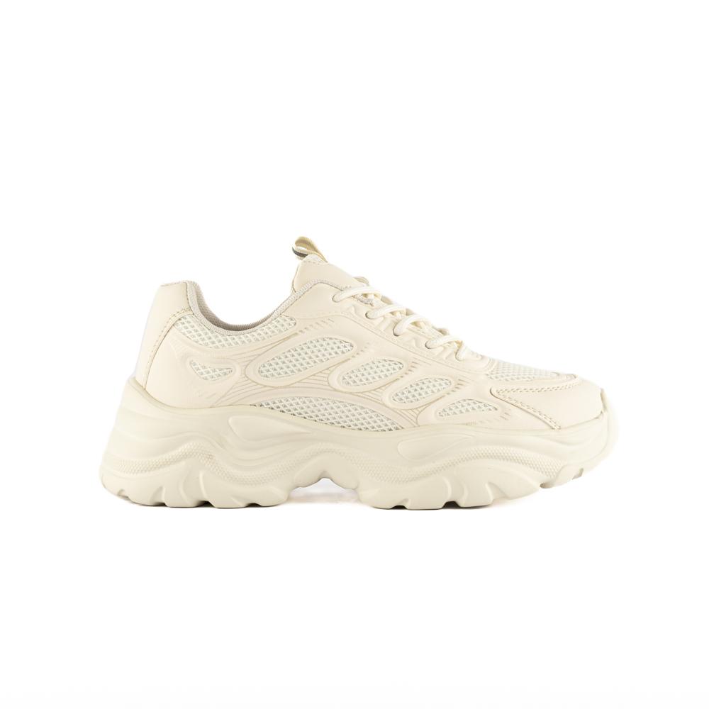 Tenis Sneaker Moda Brillo Plataforma 5cm Para Mujer Walki Dulce Beige