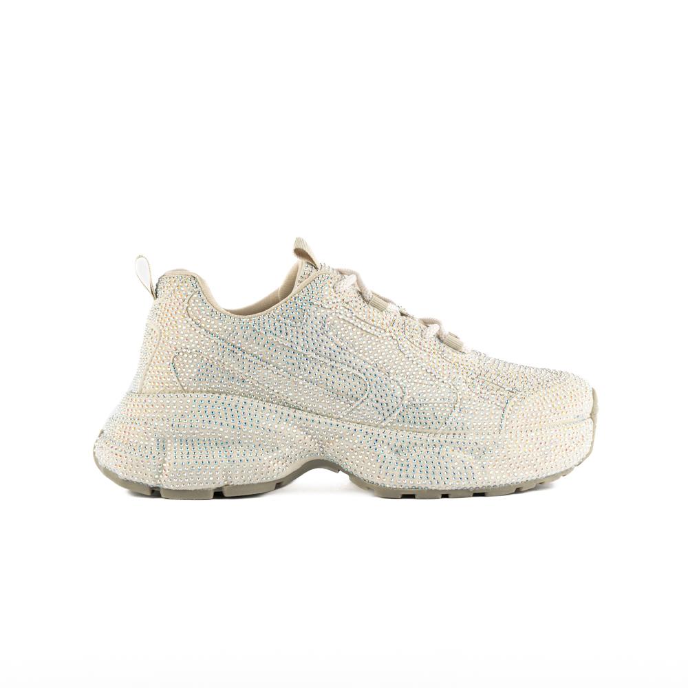 Tenis Sneaker Plataforma Brillos Moda 5cm Para Mujer Walki Tulia Beige