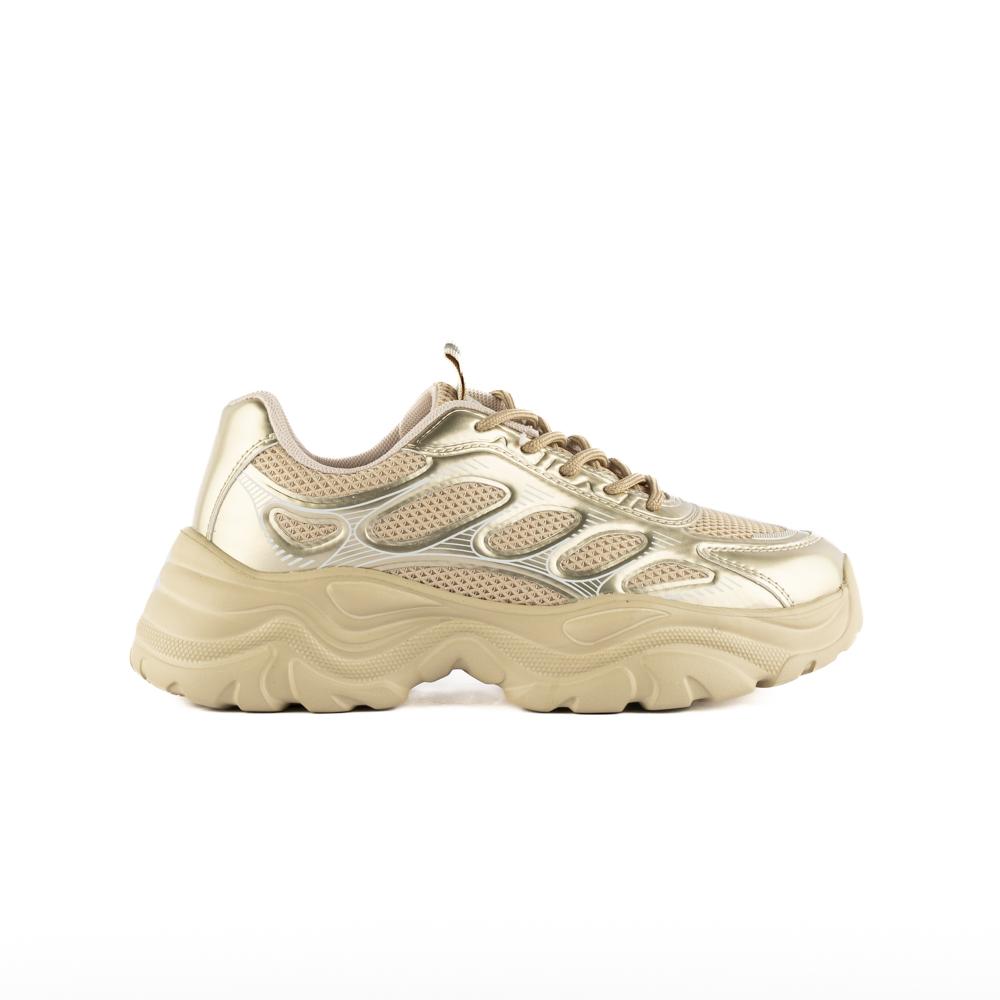Tenis Sneaker Moda Brillo Plataforma 5cm Para Mujer Walki Dulce Dorado