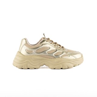 Foto 1 | Tenis Sneaker Moda Brillo Plataforma 5cm Para Mujer Walki Dulce Dorado