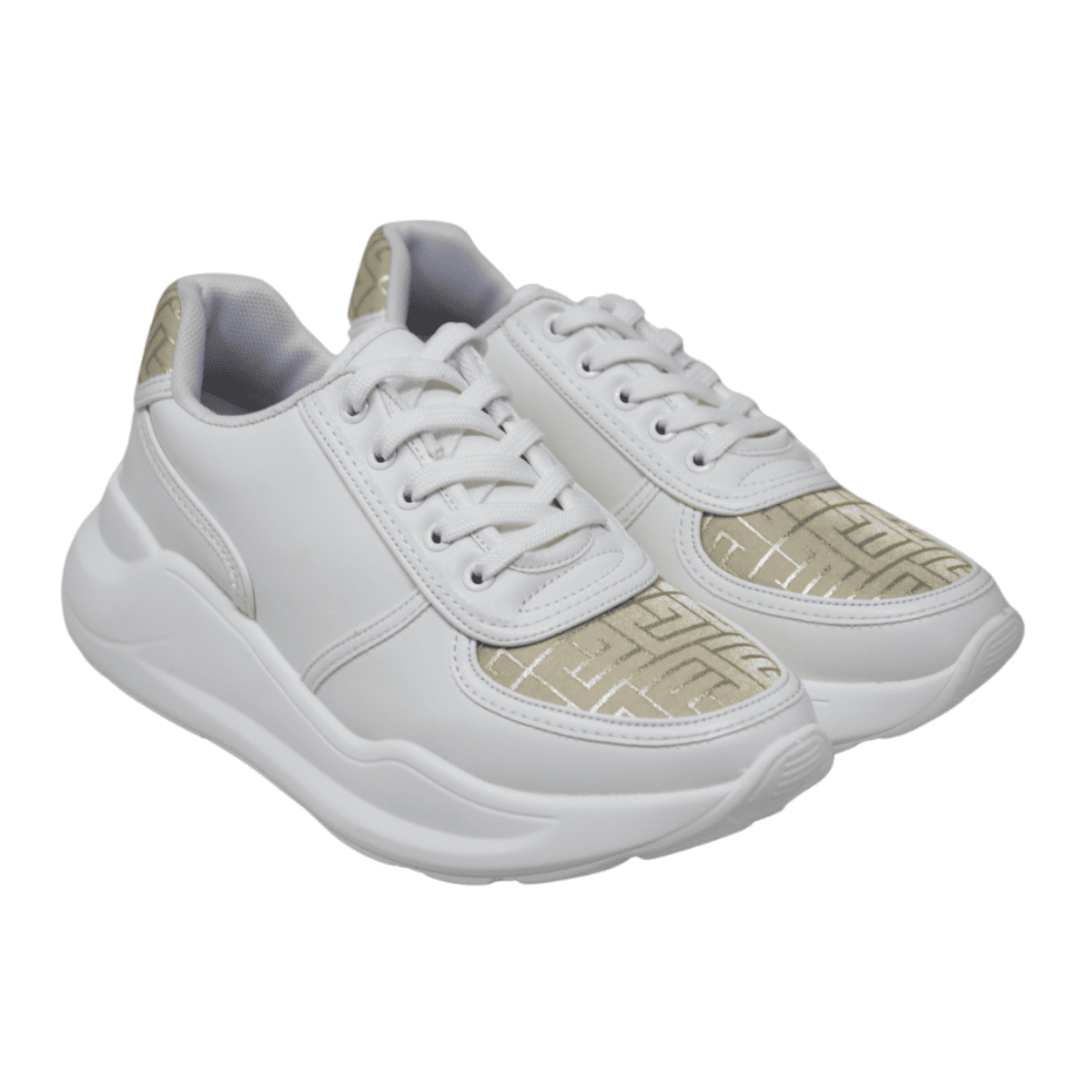 Teni Casual De Plataforma L14 Blanco Dorado Para Mujer
