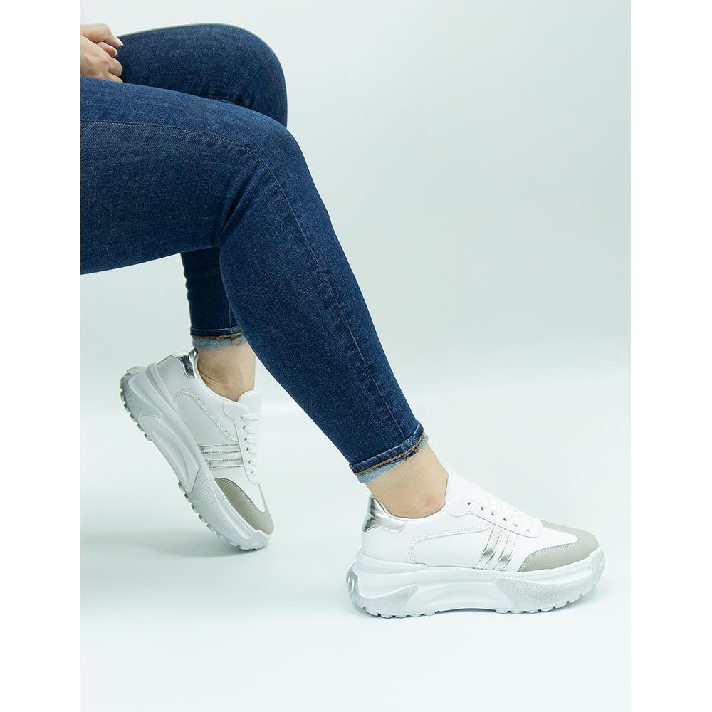 Foto 7 | Tenis Para Mujer Suela Chunky Plataforma Moda Color Blanco Blanco
