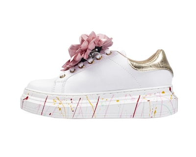 Foto 3 | Tenis De Dama A Ángelozano De Piel Sintética Tenis Flor Color Blanco
