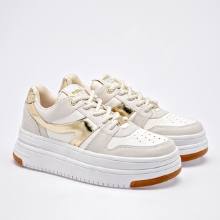 Foto 2 | Moramora Tenis Urbano Para Mujer Blanco Dorado