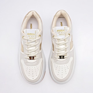 Foto 3 | Moramora Tenis Urbano Para Mujer Blanco Dorado