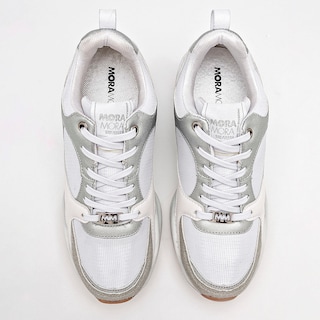 Foto 3 | Moramora Tenis Urbano Para Mujer Blanco Plata Gris