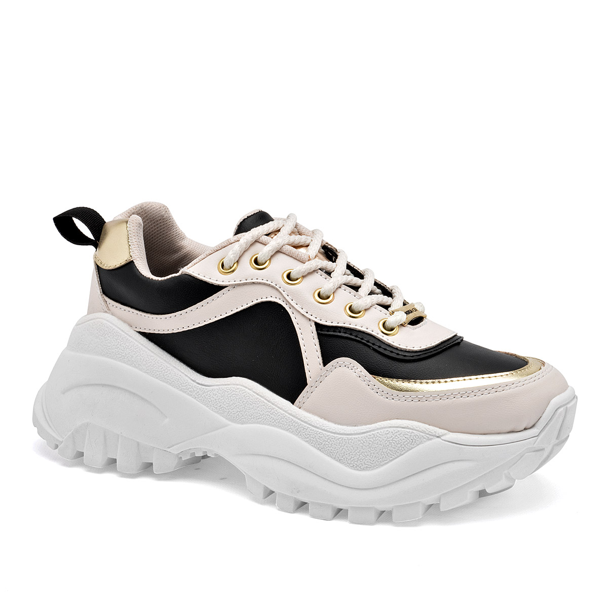 Foto 2 pulgar | Moramora Tenis Urbano Para Mujer Negro Latte Oro