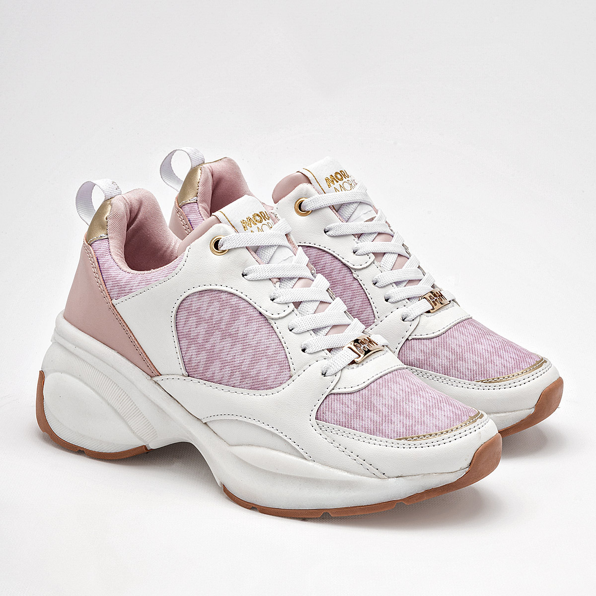 Foto 3 pulgar | Moramora Tenis Urbano Para Mujer Blanco Rosa Oro