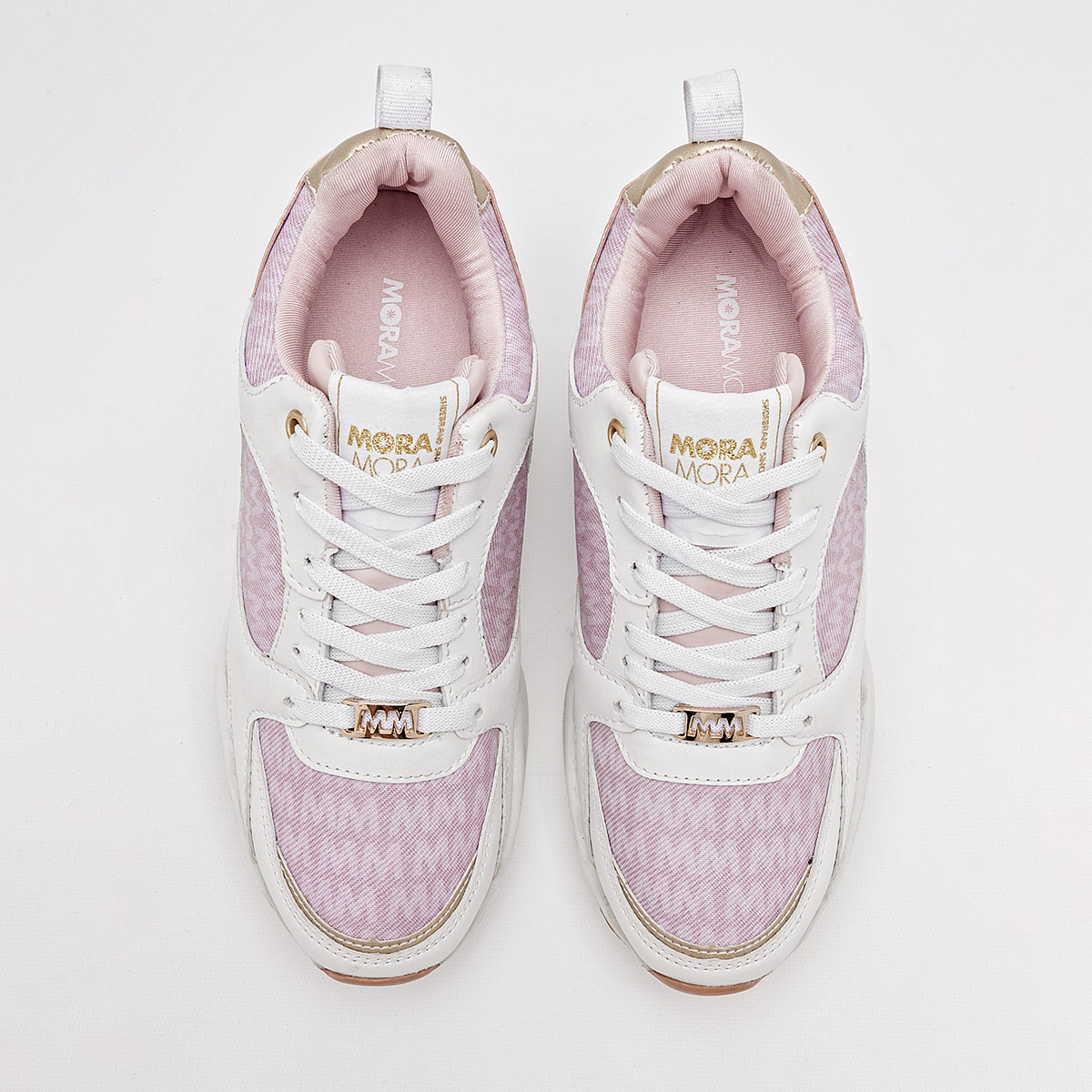 Foto 4 pulgar | Moramora Tenis Urbano Para Mujer Blanco Rosa Oro