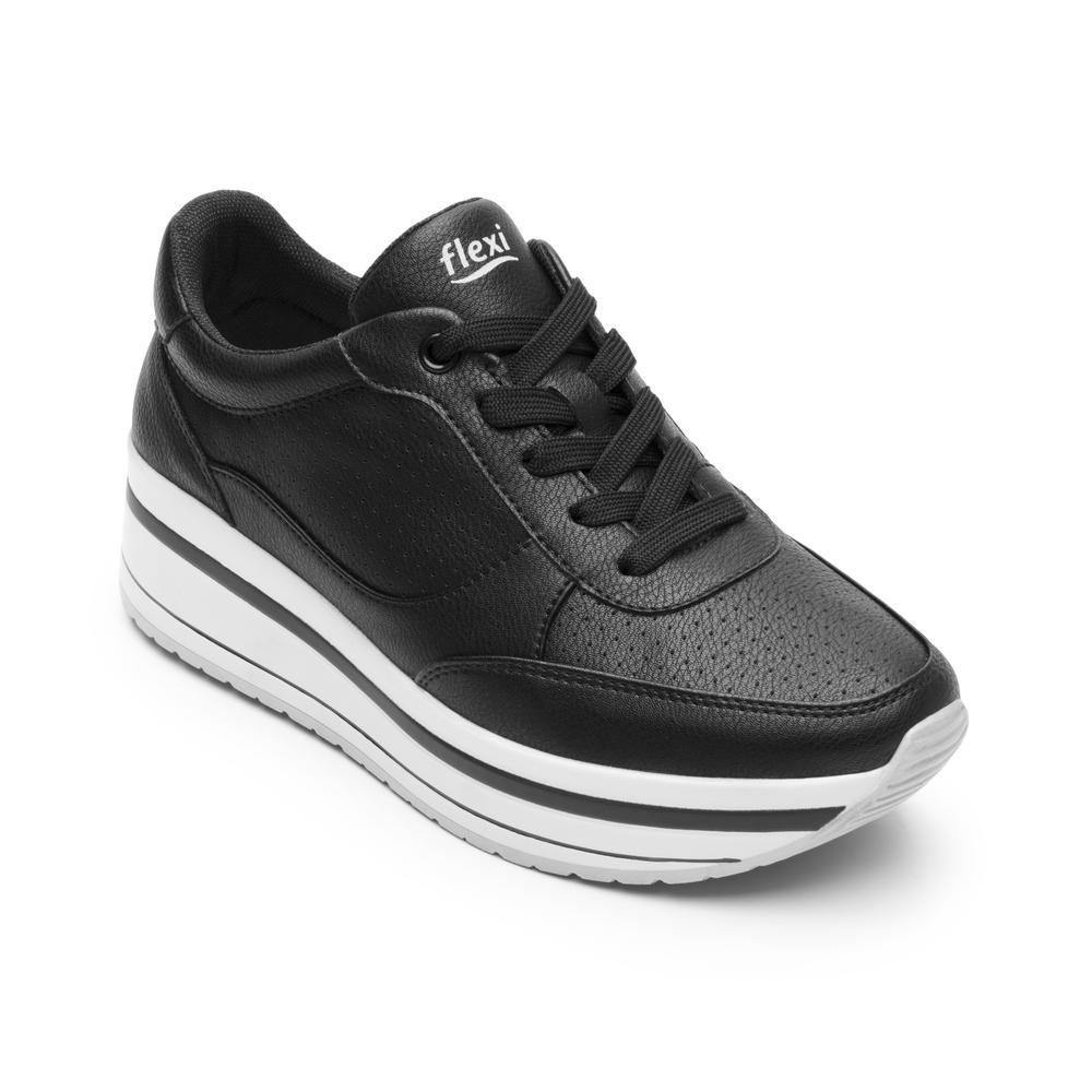 Foto 4 pulgar | Tenis Flexi 101011 color Negro con Plataforma para Mujer