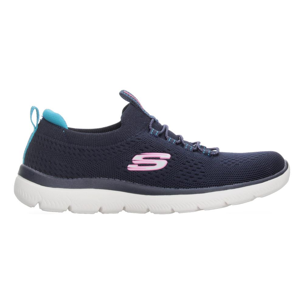 Tenis Mujer Correr Skechers Summits Cómodo Ligero Deportivo Tejido Malla Slip Con Cintas Elásticas Azul Marino