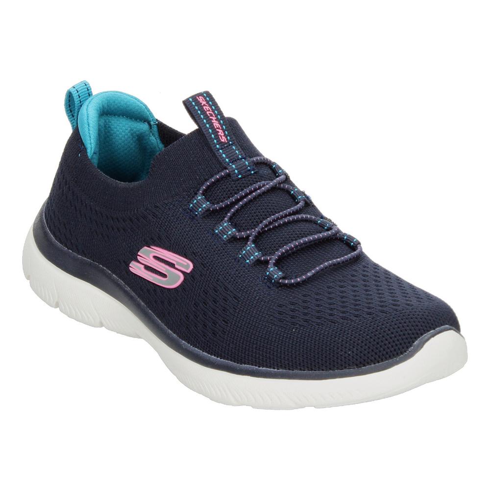 Foto 5 pulgar | Tenis Mujer Correr Skechers Summits Cómodo Ligero Deportivo Tejido Malla Slip Con Cintas Elásticas Azul Marino