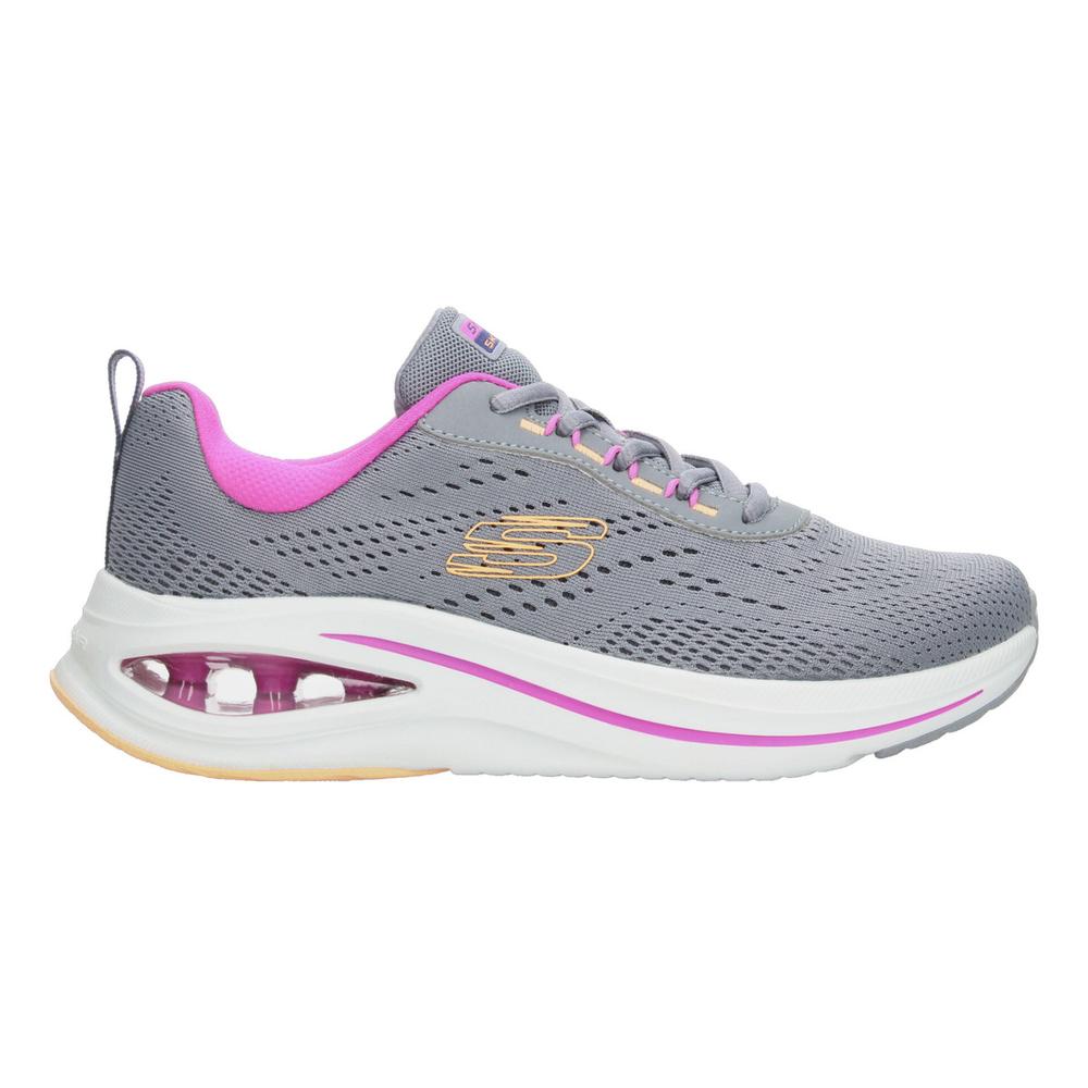 Tenis Skechers Mujer Skech-air Meta Gris Con Cintas Dama Rosa