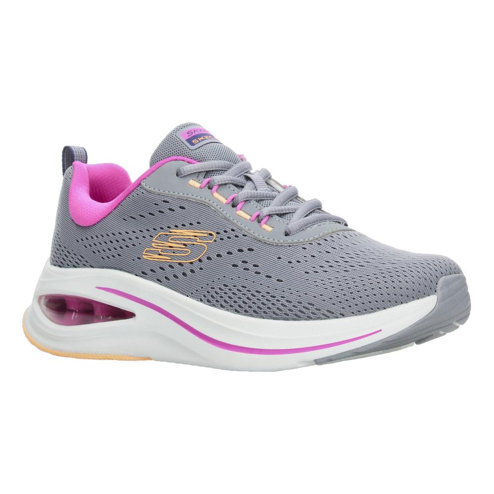 Foto 3 pulgar | Tenis Skechers Mujer Skech-air Meta Gris Con Cintas Dama Rosa