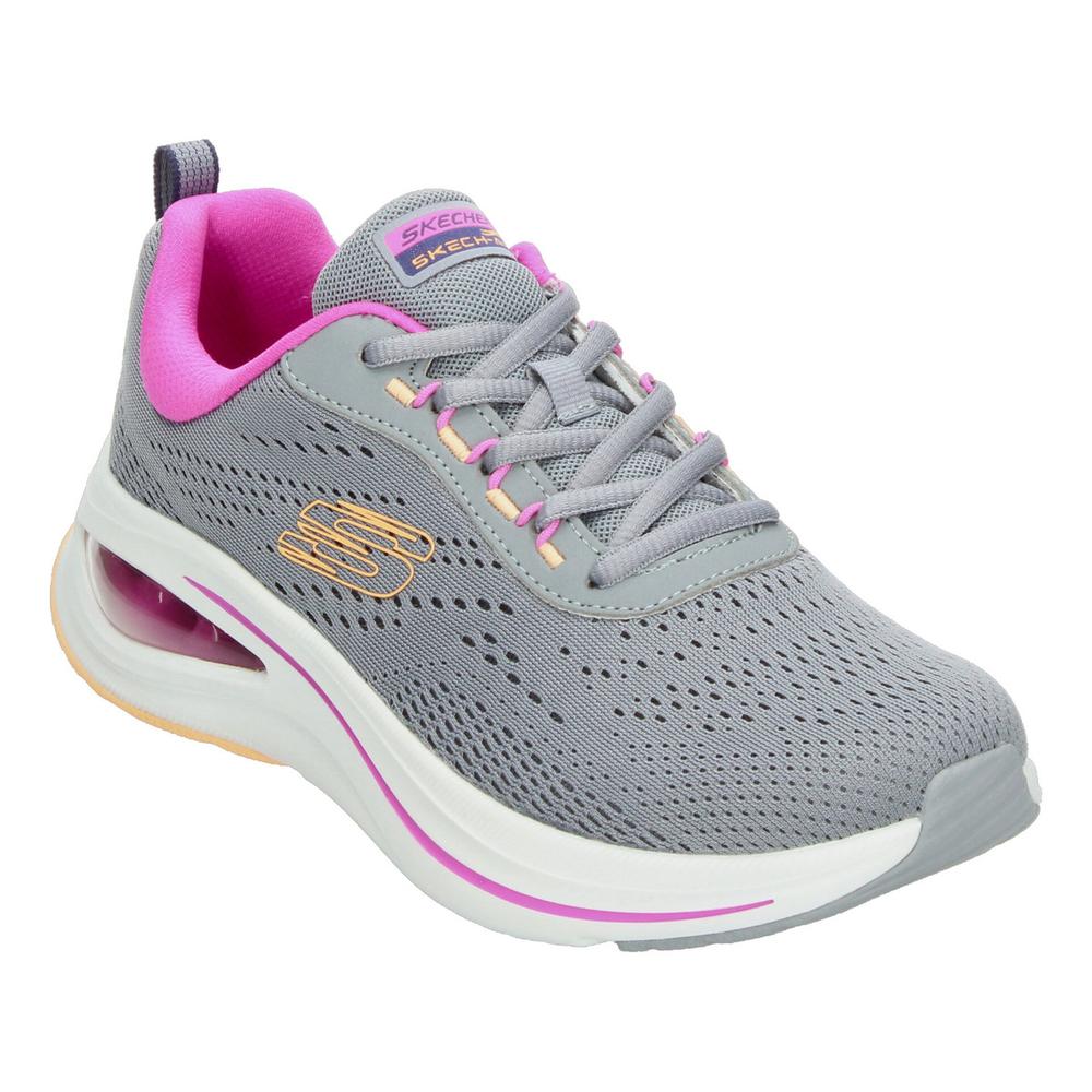 Foto 5 pulgar | Tenis Skechers Mujer Skech-air Meta Gris Con Cintas Dama Rosa