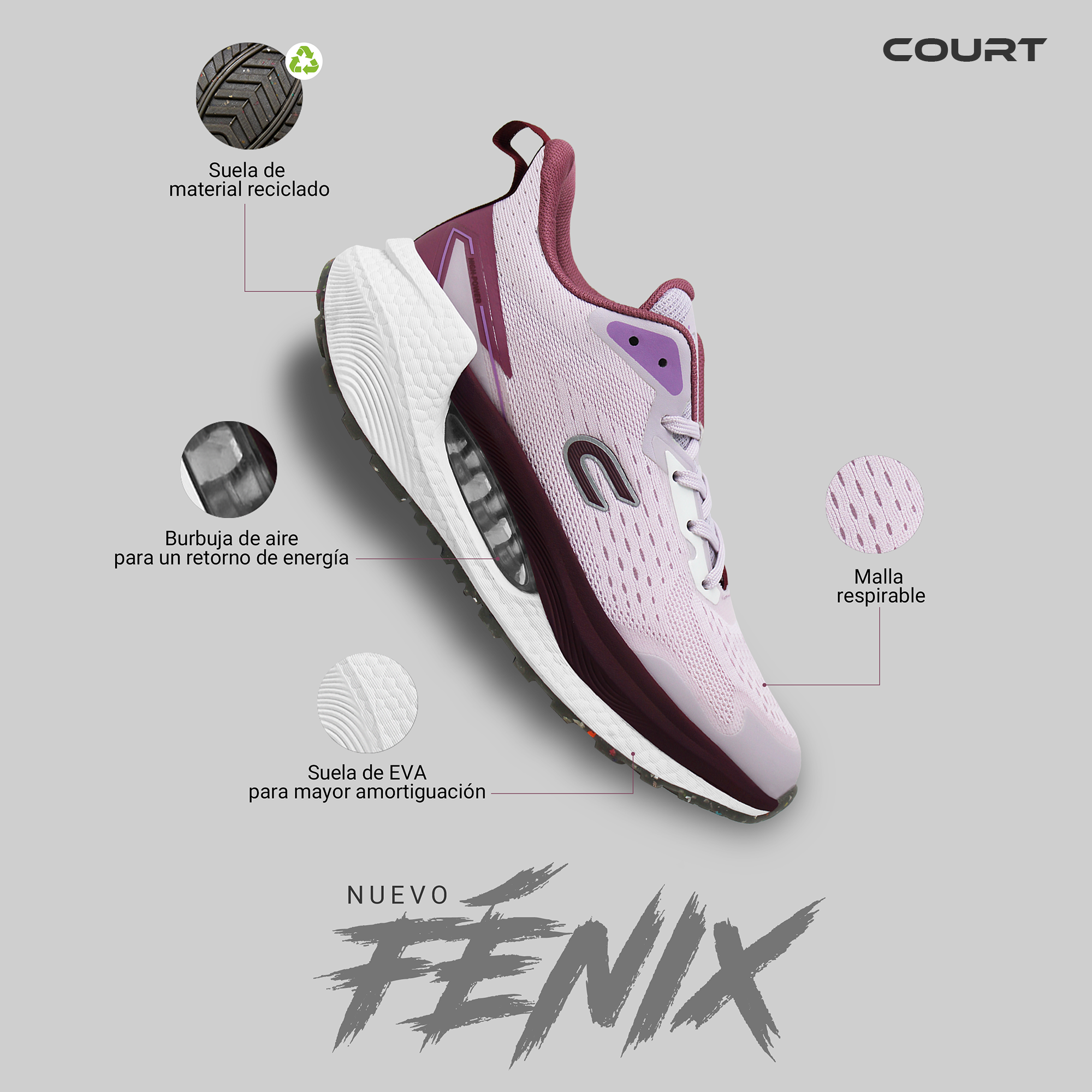 Foto 7 | Tenis Cómodos Court Fénix Rosas para Uso Diario de Mujer