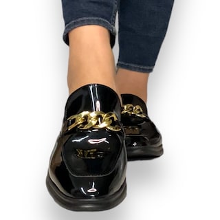 Foto 3 | Flats Mules Charol Negro Cadena Dorada David Serrano
