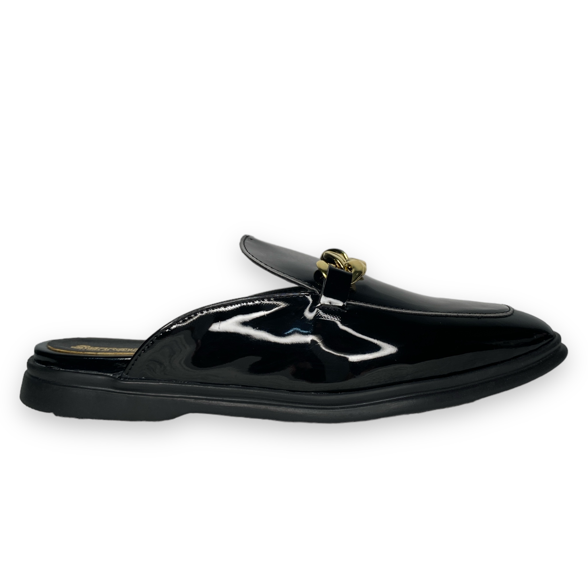 Foto 6 | Flats Mules  Charol Negro Cadena Dorada David Serrano