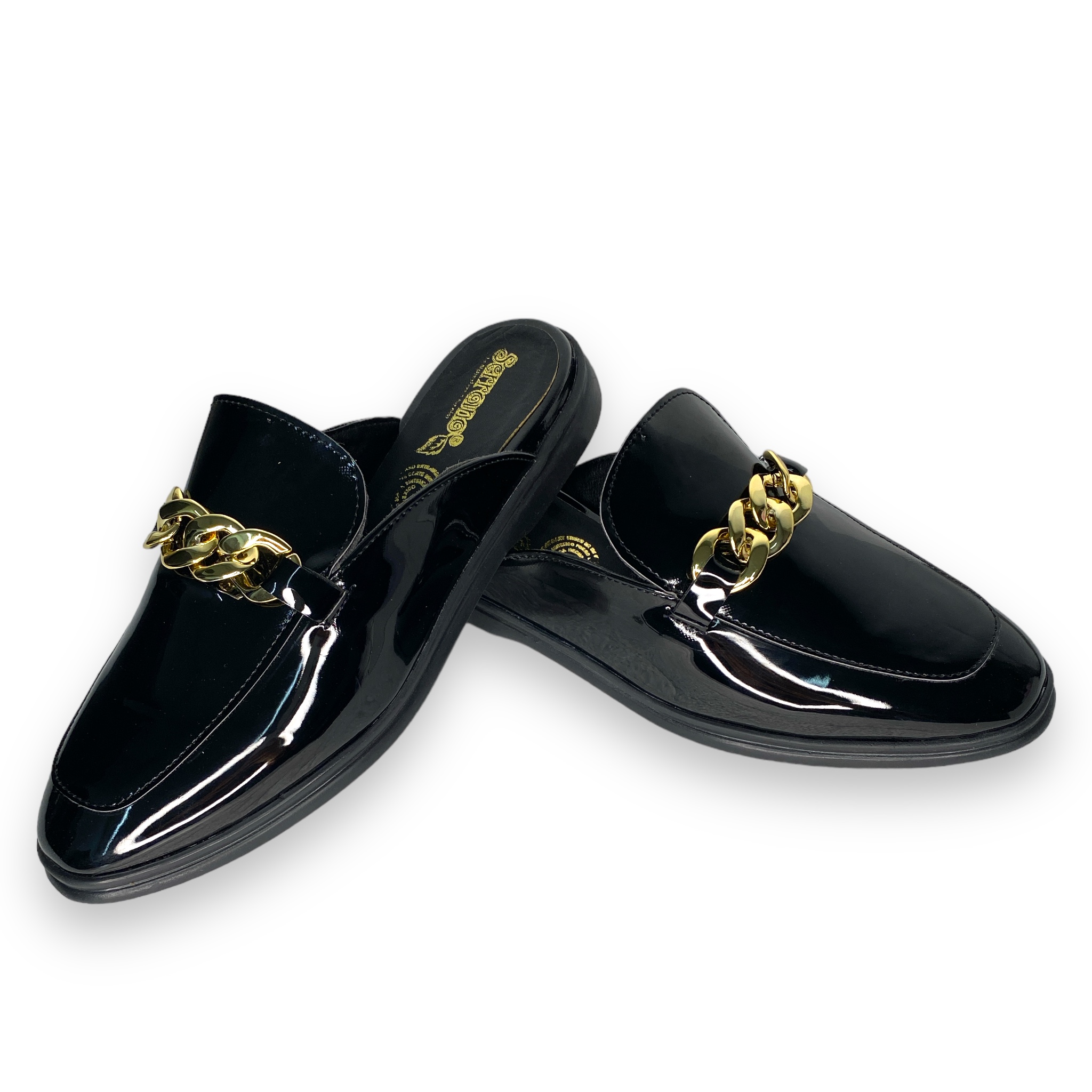 Foto 7 | Flats Mules  Charol Negro Cadena Dorada David Serrano